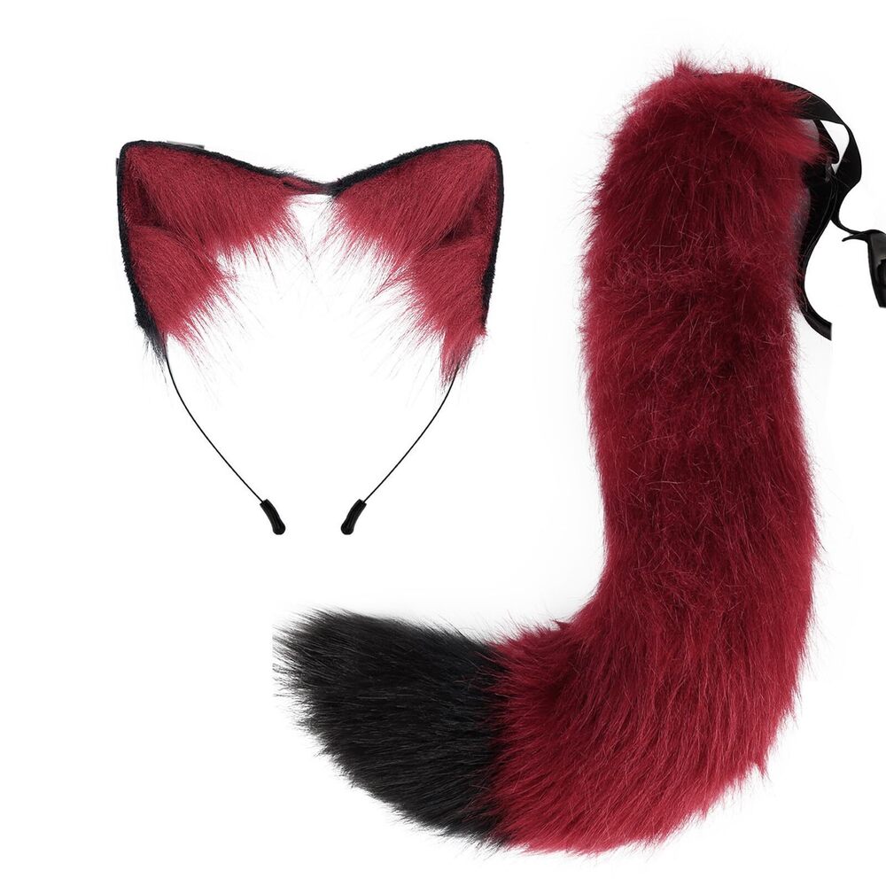 3915 Cat Ears Headband Wolf Fox Tail Set Handmade Animal Cosplay Costume